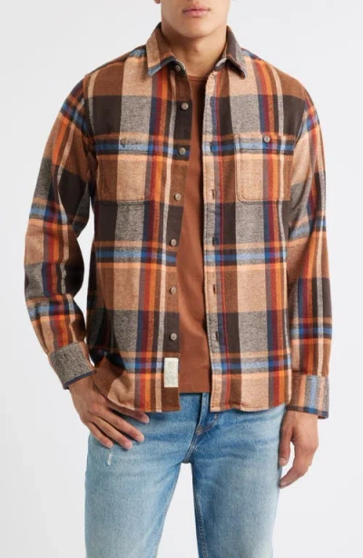 Schott Nyc Plaid Flannel Button-up Work Shirt In Brown