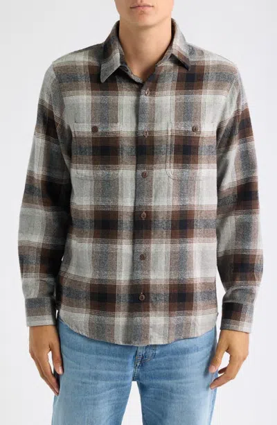 Schott Nyc Plaid Flannel Button-up Work Shirt In Brown