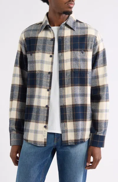 Schott Nyc Plaid Flannel Button-up Work Shirt In Blue