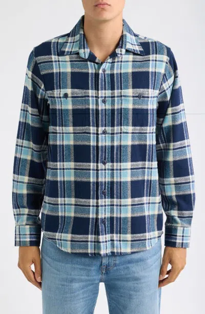 Schott Nyc Plaid Flannel Button-up Work Shirt In Blue