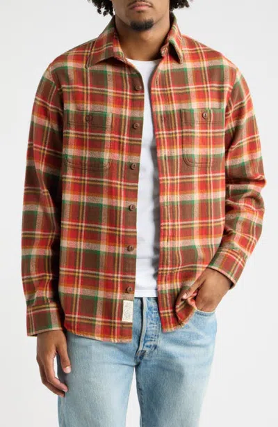 Schott Nyc Plaid Flannel Button-up Work Shirt In Brown