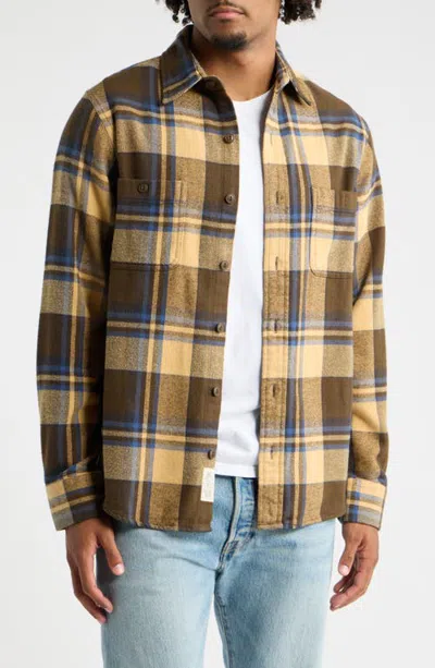 Schott Nyc Plaid Flannel Button-up Work Shirt In Brown