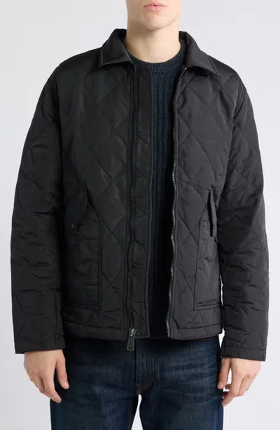 Schott Nyc Quilted Down Shirt Jacket In Black