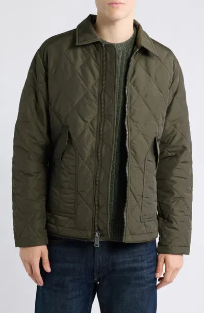 Schott Nyc Quilted Down Shirt Jacket In Green