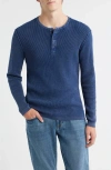 Schott Nyc Stonewash Cotton Henley Sweater In Blue