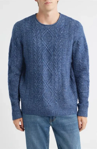 Schott Nyc Tri-blend Fisherman Sweater In Blue