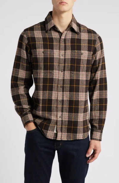 Schott Nyc Two-pocket Long Sleeve Flannel Button-up Shirt In Brown/gold