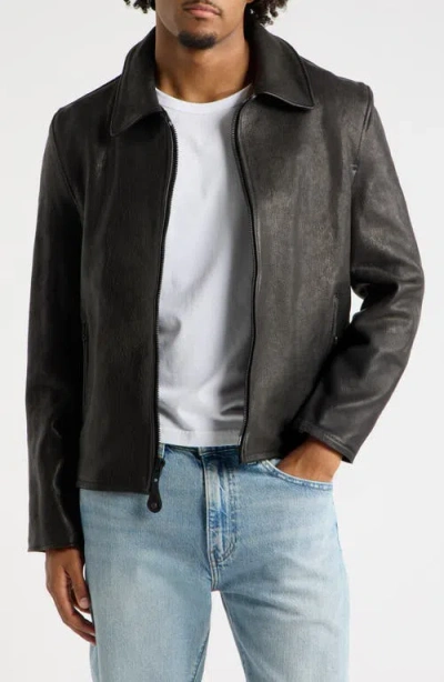 Schott Nyc Vegetable Tanned Lambskin Leather Mechanic Jacket In Black