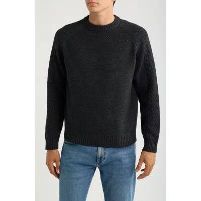 Schott Nyc Waffle Knit Crewneck Sweater In Black