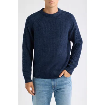 Schott Nyc Waffle Knit Crewneck Sweater In Navy