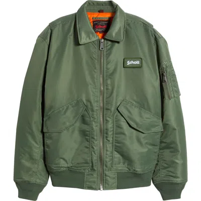 Schott Nyc Water Resistant Satin Flight Jacket In Sage
