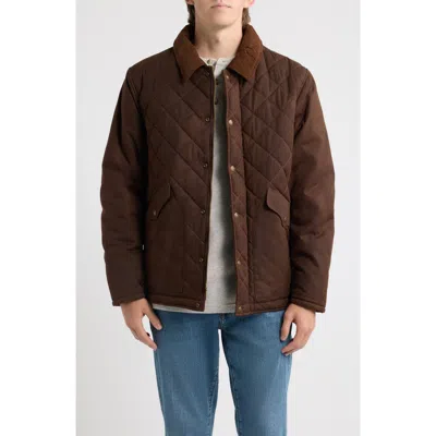 Schott Nyc Waxed Cotton Quilted Countryman's Jacket In Brown