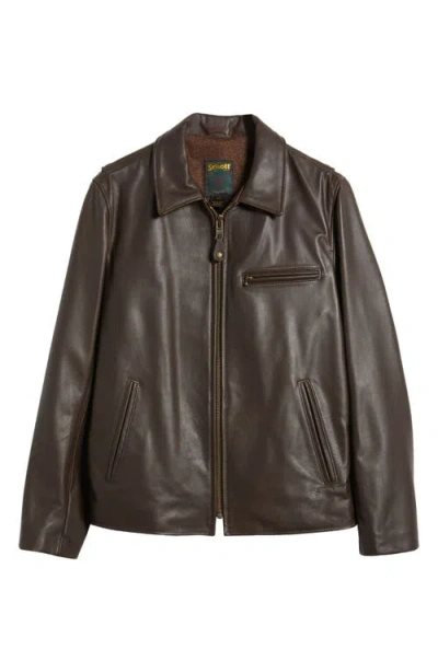 Schott Nyc Waxy Cowhide Leather Moto Jacket In Brown