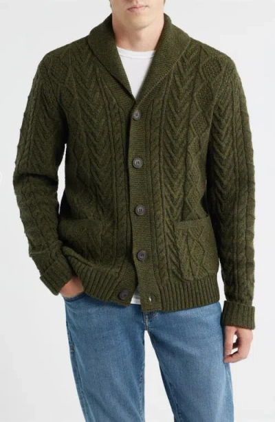 Schott Nyc Wool Blend Fisherman Cardigan In Green
