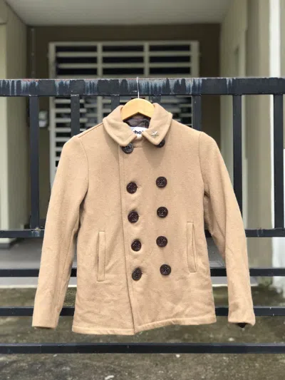 Pre-owned Schott Nyc Wool Peacoat Jacket In Brown