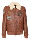 Schott Patch-detailed Leather Bomber Jacket In Brown