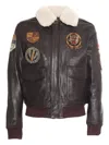 Schott Patch-detailed Leather Bomber Jacket In Brown