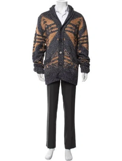 Pre-owned Schott Patterned Collar Cardigan In Blue