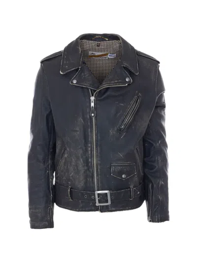 Schott Perfecto Belted Motorcycle Jacket In Black