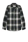 Schott Plaid Cotton Flannel Shirt In Off White & Navy