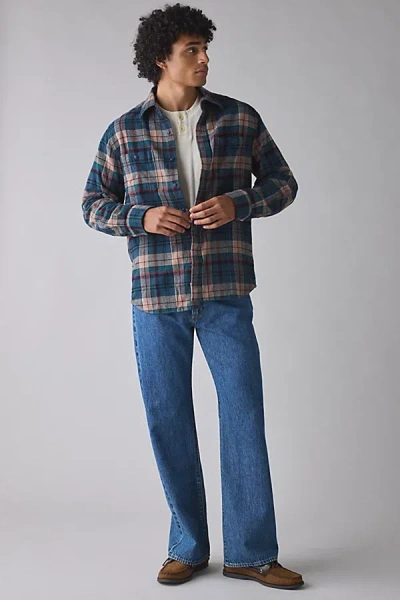 Schott Plaid Midweight Flannel Shirt Top In Tan/navy, Men's At Urban Outfitters In Multi