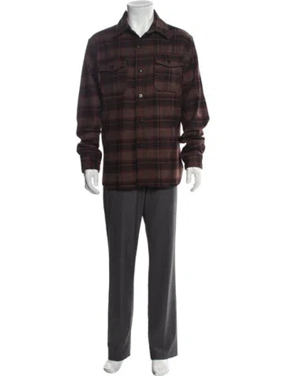 Pre-owned Schott Plaid Print Utility Jacket In Brown