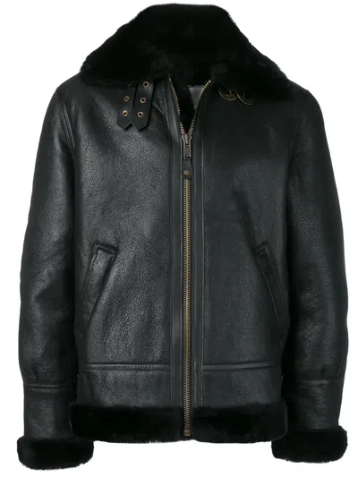 Schott Shearling Biker Jacket In Black