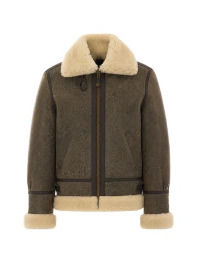 Schott Shearling-lined Leather Jacket In 브라운