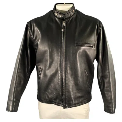 Pre-owned Schott Size 46 Black Leather Moto Racer Jacket