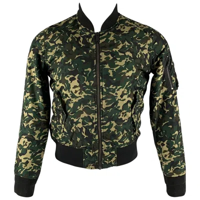 Pre-owned Schott Size M Green Camo Polyester Bomber Jacket