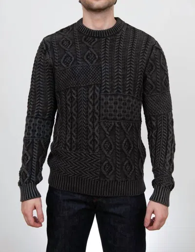 Schott Stonewashed Cotton Patchwork Crew Sweater In Charcoal In Pink