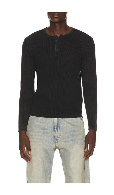 Schott Stonewashed Henley Sweater In Black