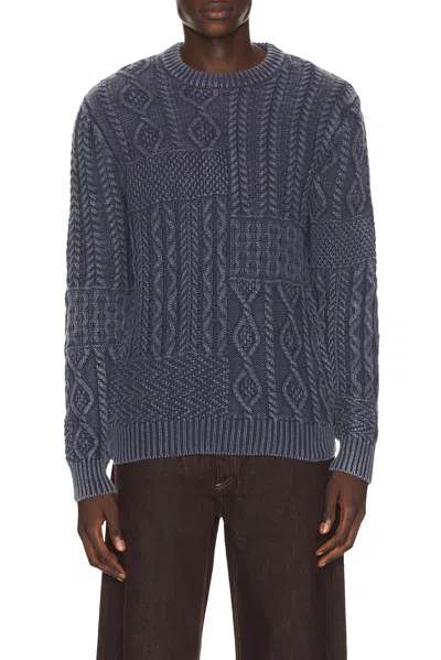 Schott Stonewashed Patchwork Cotton Sweater In Navy
