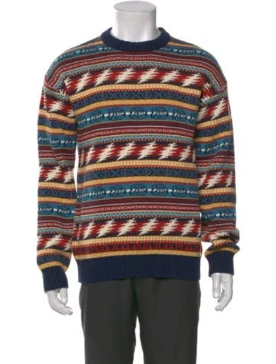 Pre-owned Schott Striped Crew Neck Sweatshirt In Blue