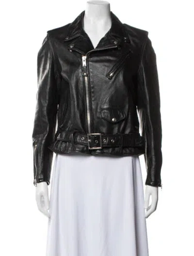 Pre-owned Schott Vintage Leather Biker Jacket In Black