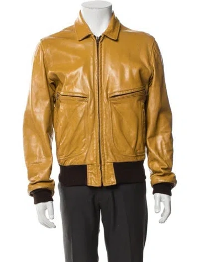 Pre-owned Schott Vintage Leather Bomber Jacket In Yellow