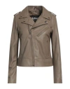 Schott Woman Jacket Khaki Size L Lambskin In Beige