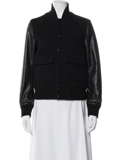 Pre-owned Schott Wool Bomber Jacket In Black