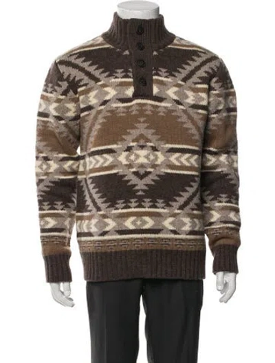 Pre-owned Schott Wool Graphic Print Pullover In Brown
