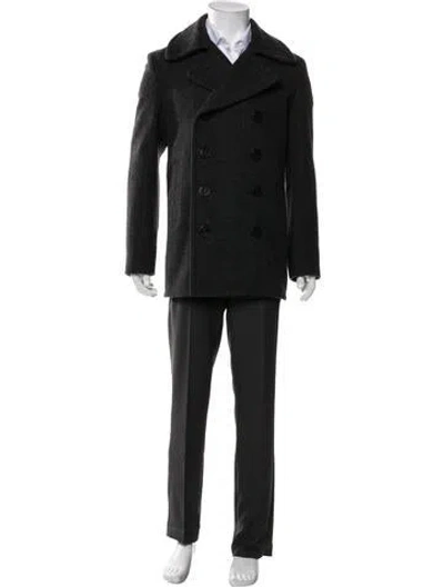 Pre-owned Schott Wool Peacoat In Black