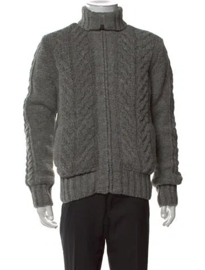 Pre-owned Schott Wool Turtleneck Cardigan In Grey