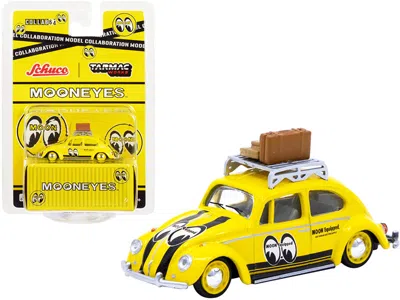 Schuco Volkswagen Beetle Low Ride Yellow With Roof Rack And Luggage "mooneyes" "collaboration Model" 1/64 D