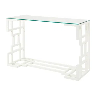 Pre-owned Schumacher 1980s Painted French Metal Console Table In White With Glass Top