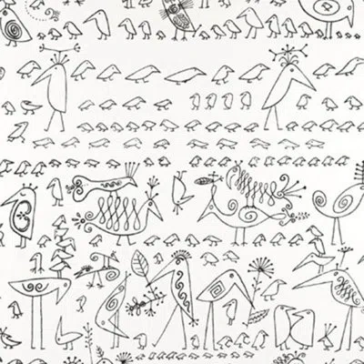 Schumacher Aviary Fabric In Black On White