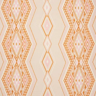 Schumacher Bayeta Embroidery Fabric In Pink,orange