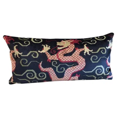 Pre-owned Schumacher "bixi Velvet" Lumbar Pillow In Sapphire Blue