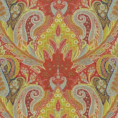 Schumacher Cambay Paisley Print Fabric In Parrot