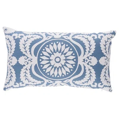 Schumacher Castanet Embroidery Pillow In Chambray,white
