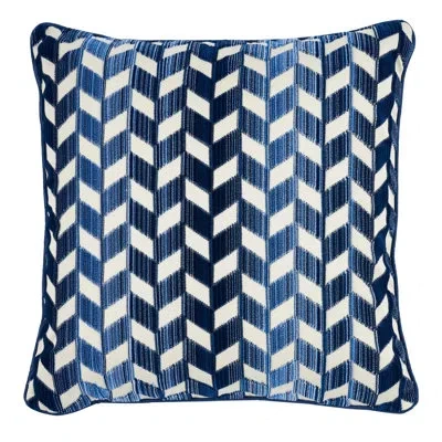 Schumacher Chevron Strie Velvet Pillow In Blue