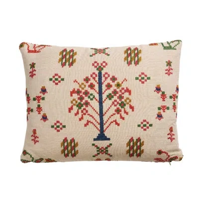 Schumacher Fairview Floral Cotton Reversible Throw Pillow In Tan